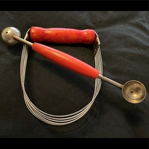 Vintage Red WOOD Handled Kitchen Tools - Antique (~40s-50s) Good Condition